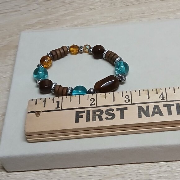 Hand Crafted Stretchy Glass Beaded Silver Tone Bracelet Fashion Jewelry #38 - Picture 3 of 11